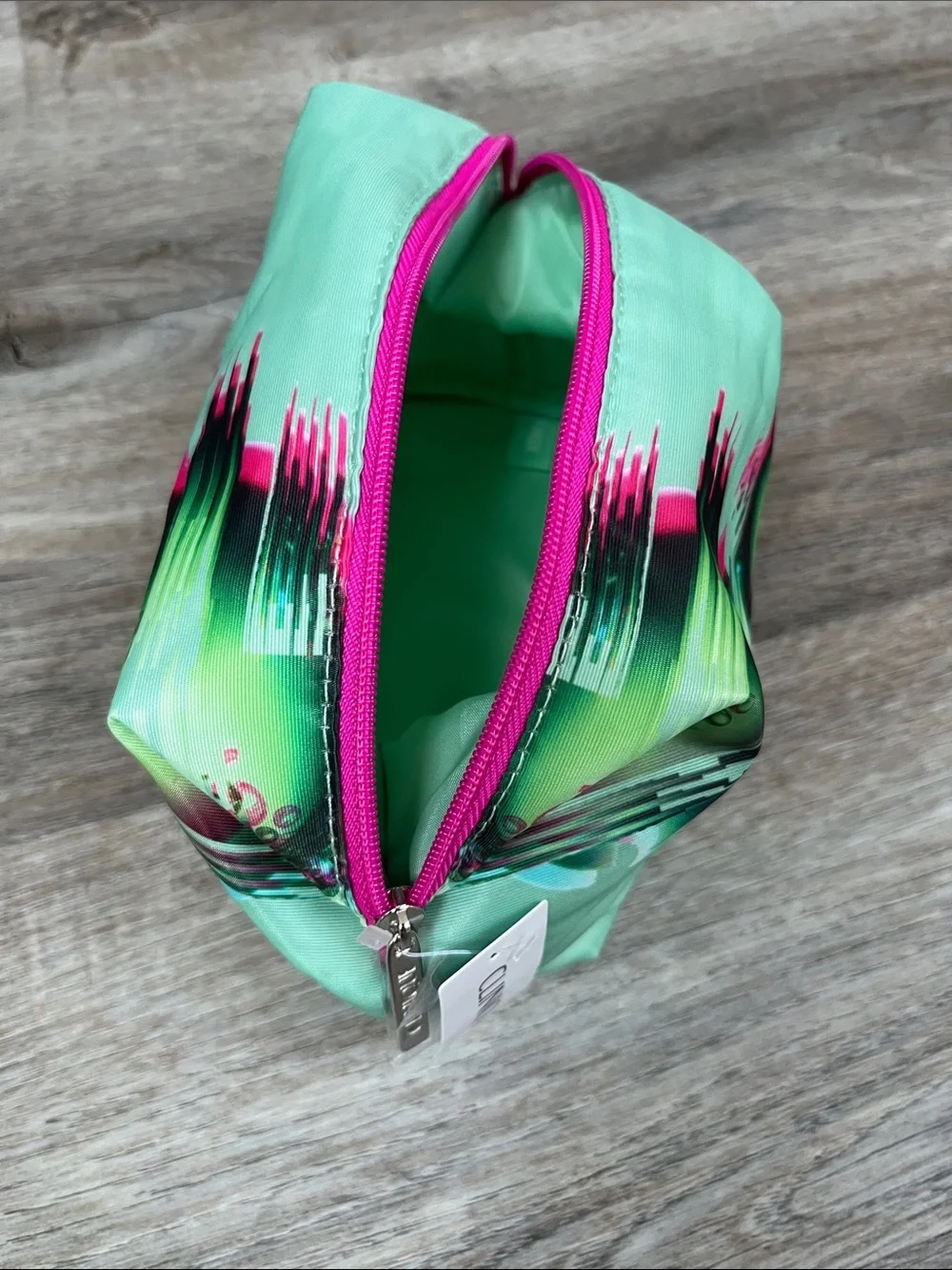 Clinique Mint Cosmetic Pouch with Neon Pink Logo